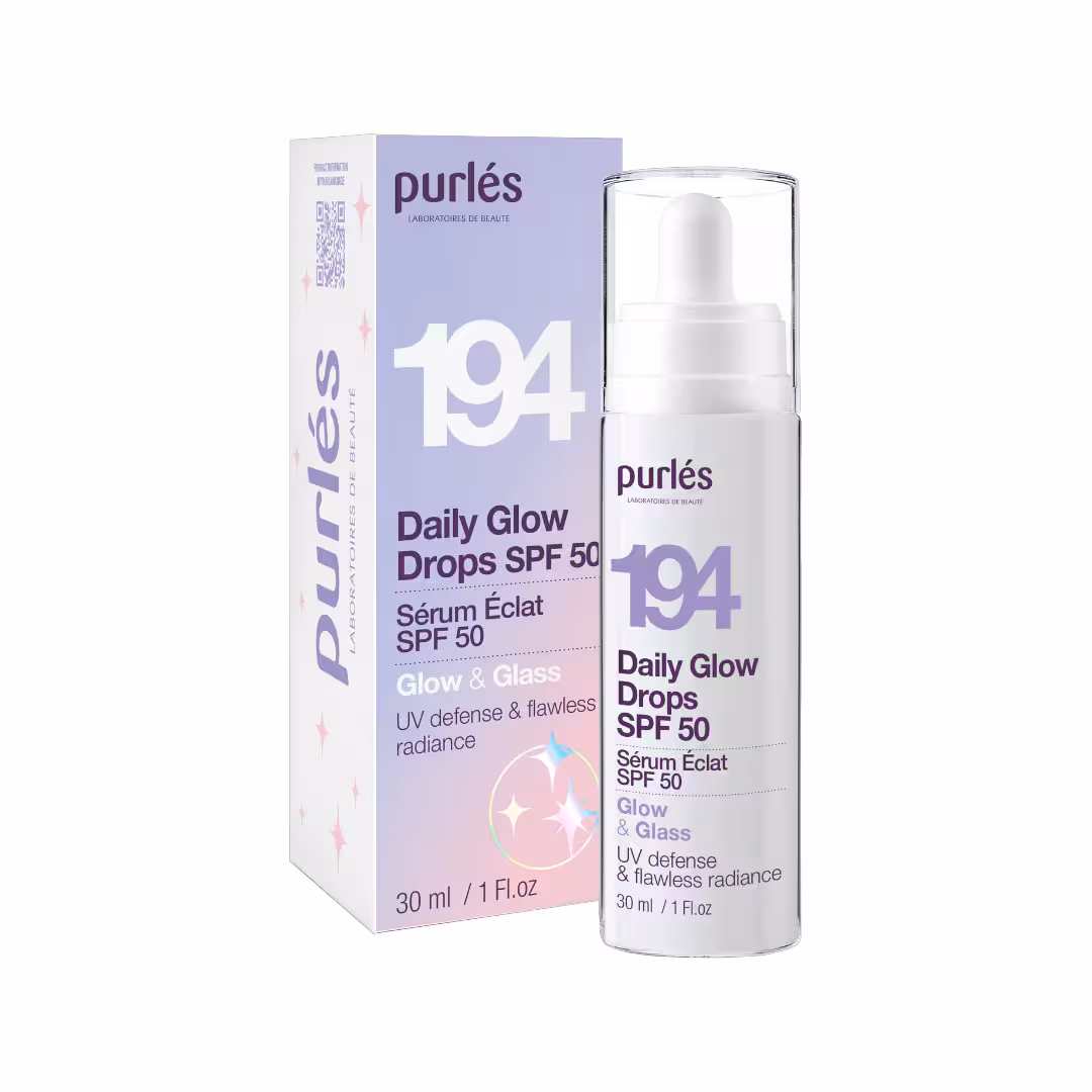 194 Glow & Glass Denné rozjasňujúce kvapky SPF 50 na tvár ochrana UVA/UVB a modré svetlo 1 opaľovacie kvapky na tvár SPF 50